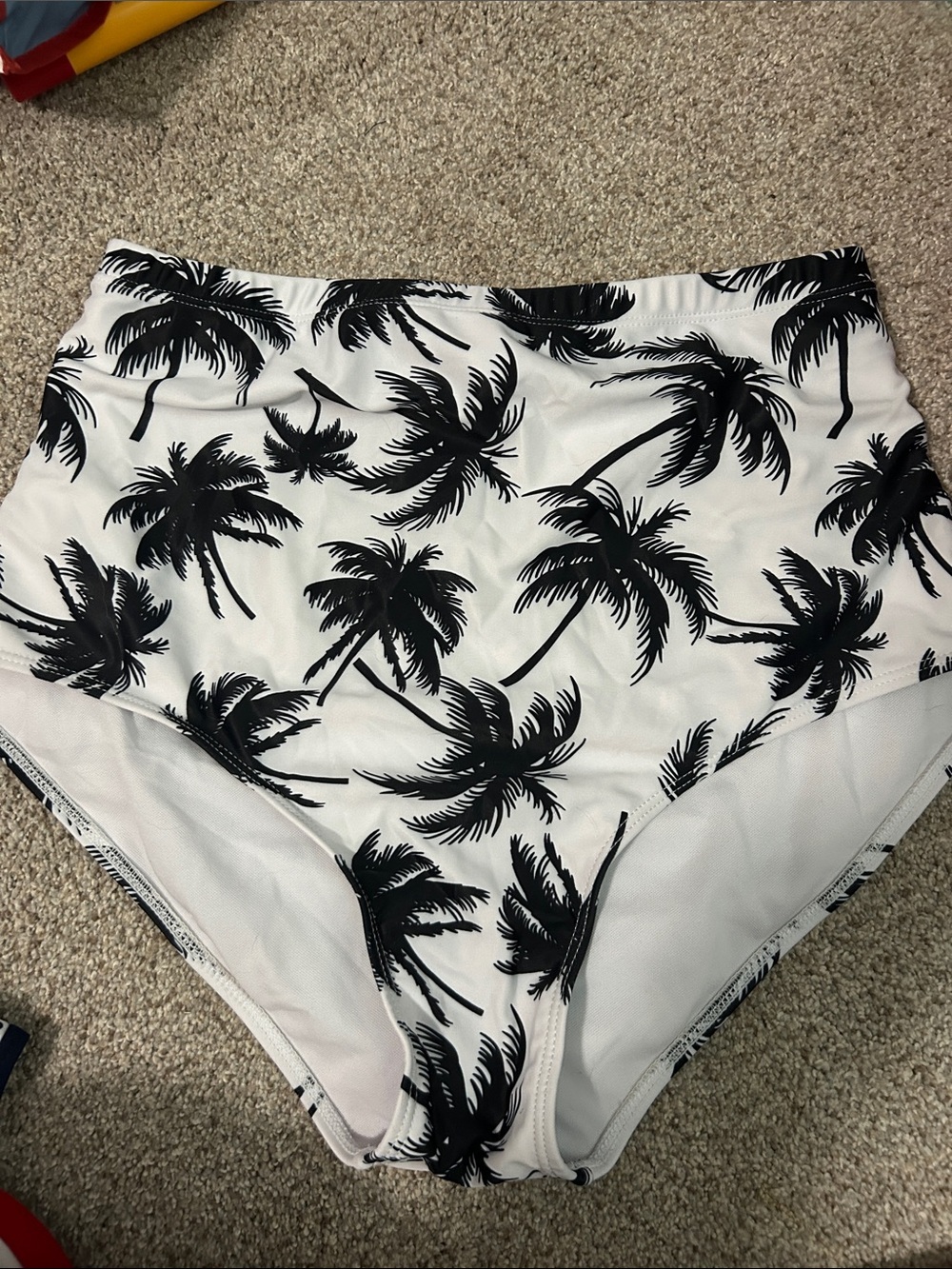 High-Waist Palm Tree Swim Bottoms - Black & White